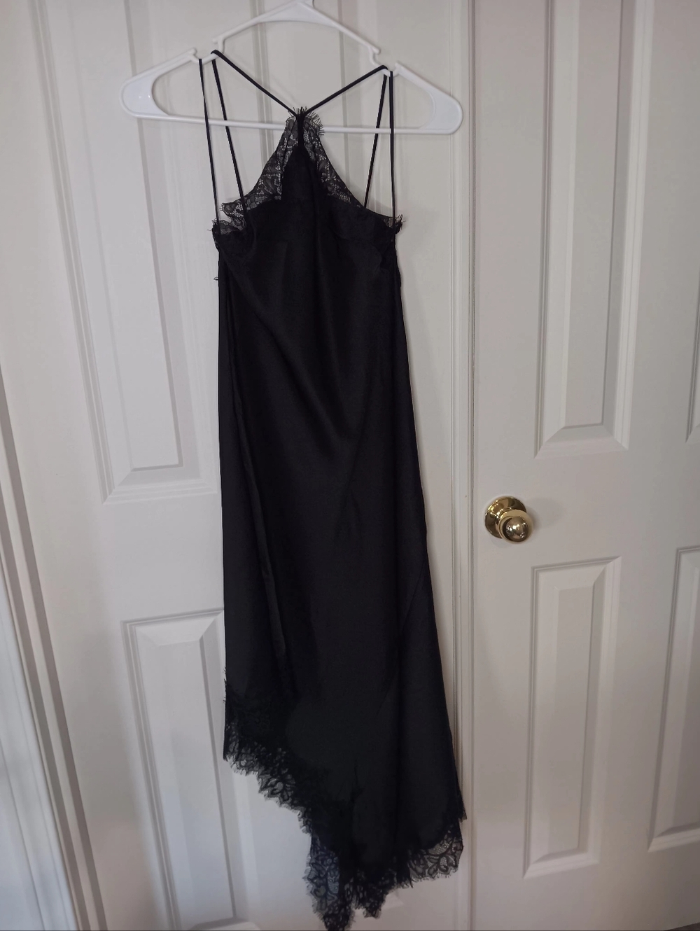 Zara Black Lace-Trim Satin Slip Dress NWT